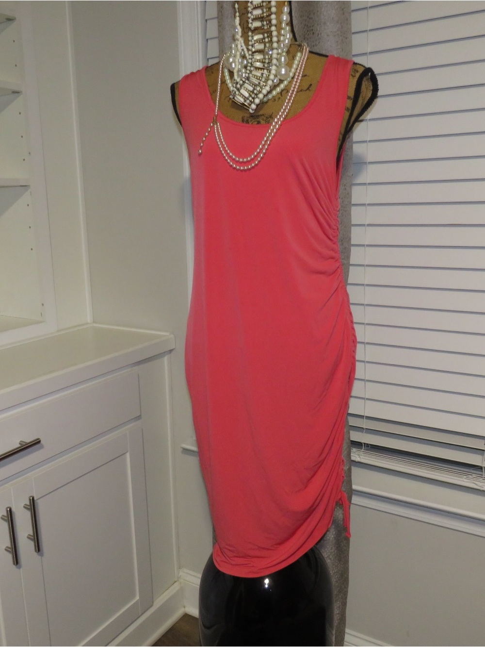 INC International Concepts Coral Pink Sleeveless Ruched Shift Dress